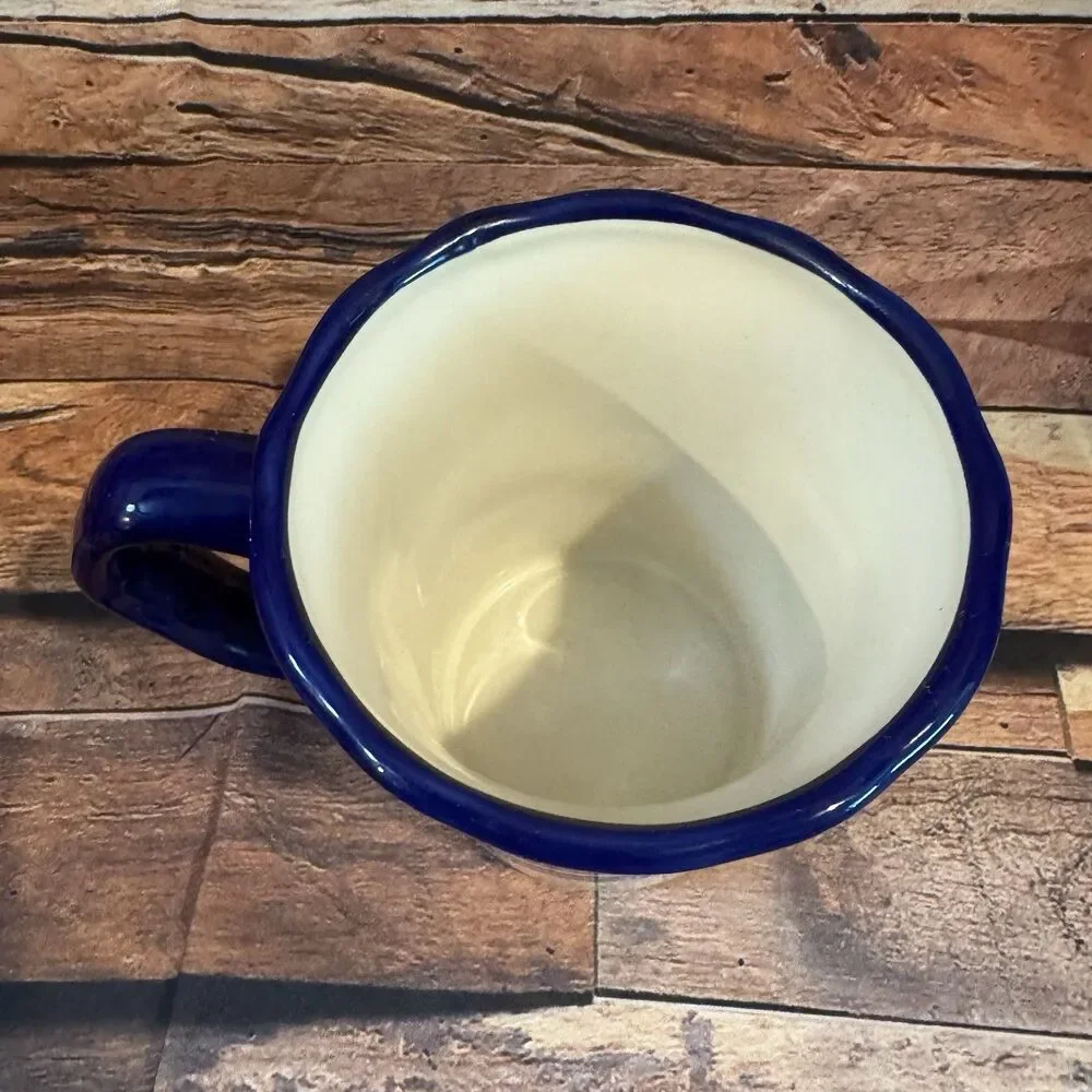 Pier 1 San Marino Coffee Mug Hand Painted Earthenware Blue Floral Flawed Base